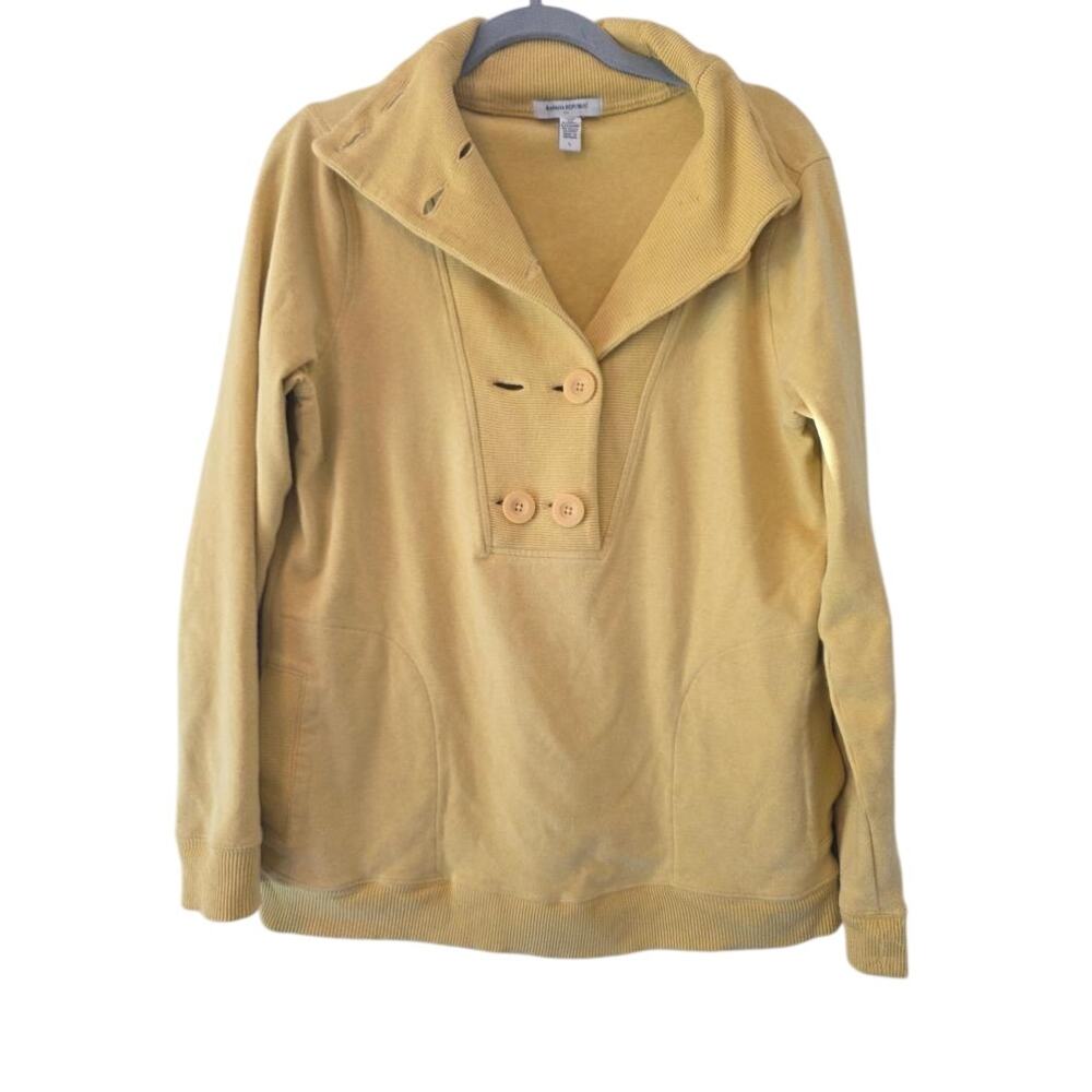 Banana Republic Womens L Mustard Shawl Collar Button Pullover Sweatshirt Cozy